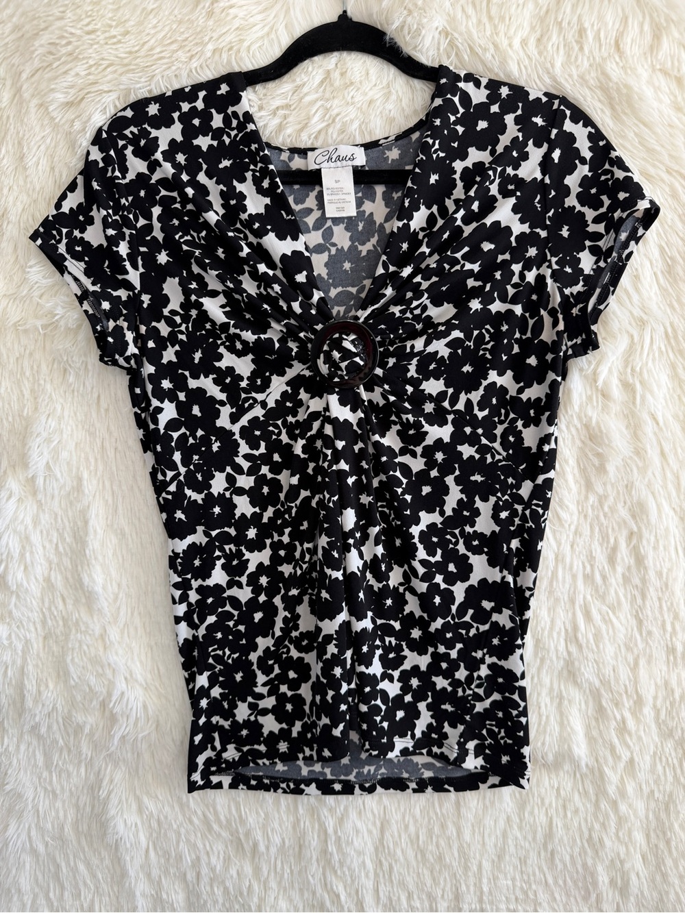 Chaus Womens Y2K Babydoll Floral Top Size S White Black Whimsigoth Corpcore
